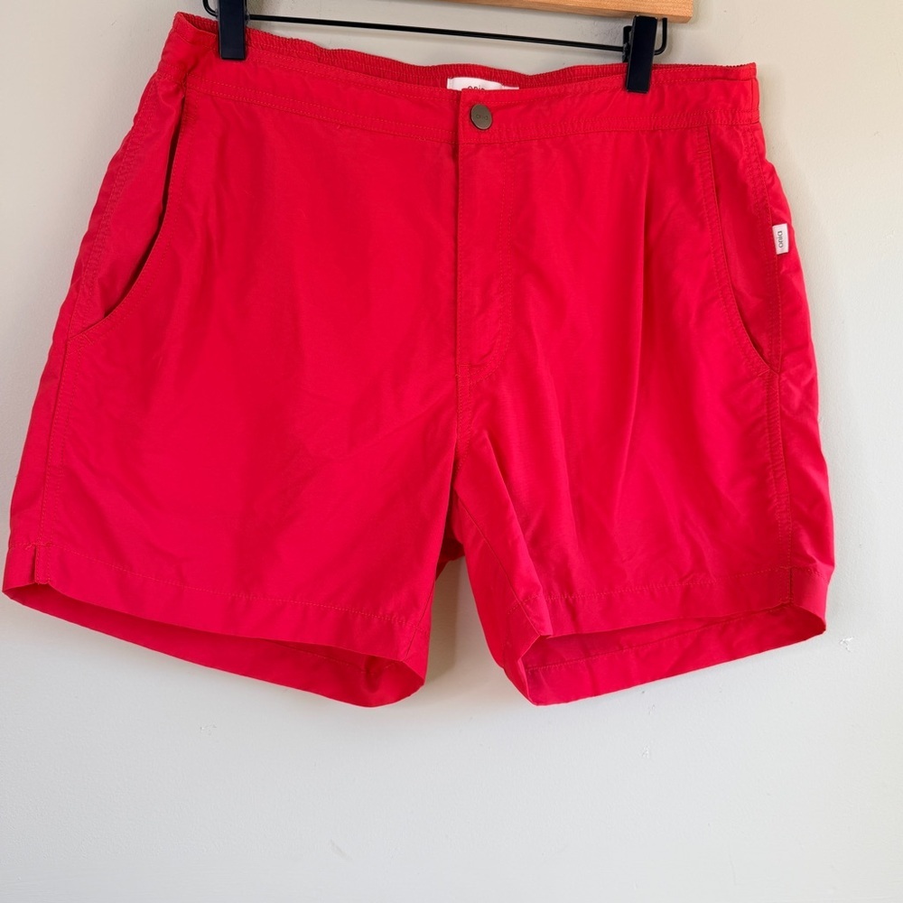 Onia Men’s Swim Trunk The Calder Size Large Red/orange Shorts Trunks Button